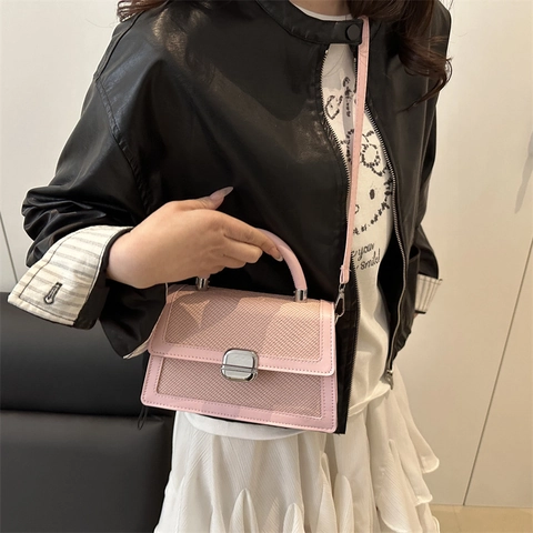 Women Contrast Color Woven Texture Handbag Vintage PU Leather Small Square Crossbody Bag With Adjustable Shoulder Strap