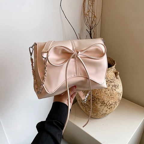 Borsa a Tracolla da Donna Moda Dolce Fiocco Nuvola Design di Nicchia Pelle PU Catena Borsa a Spalla Versatile