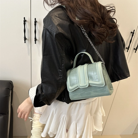 Mode Koreaanse Krokodillenpatroon PU Leer Crossbodytas Voor Vrouwen Luxe Metalen Ketting Kleine Vierkante Klep Handtas