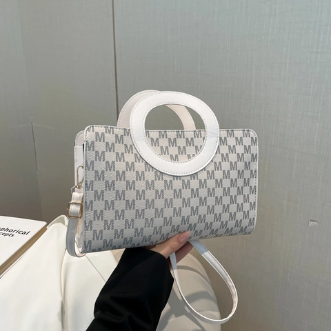 Borsa a Mano Quadrata Piccola in PU con Monogramma a Lettere di Design Retro di Nicchia Per Donna 2025 Primavera Estate Borsa a Tracolla Coreana da Pendolare Con Manico Circolare