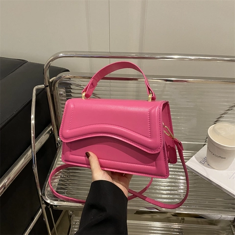 Borsa a Tracolla da Donna Design di Nicchia con Patta a Onde Tinta Unita in Pelle PU Borsa a Mano Casual con Manico