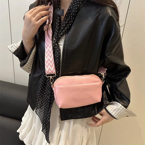 Damen Mode PU Leder Umhängetasche Moderne Kleine Quadratische Tasche Mit Geometrischem Muster Breit Gurt Lässige Schultertasche