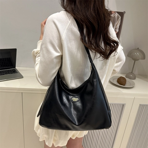 Women Large Capacity PU Leather Hobo Tote Bag Minimalist Fashion Solid Color Dumpling Shoulder Bag For Daily Commute Work