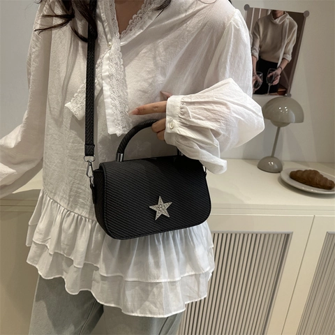Borsa a Tracolla Stella Donna Moda Strass Pentagramma Catena Piccola Borsa Quadrata Texture Intrecciata per Donna Quotidiana