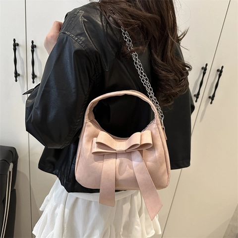Borsa a Mano Donna con Fiocco alla Moda Elegante Borsa a Tracolla Quadrata con Catena Versatile in Pelle PU per Appuntamenti
