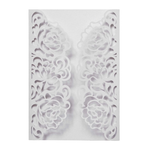 Laser Cut Rose Flower Wedding Invitation Cover Pearl Paper Hollow Floral Greeting Card Sleeve For Valentine Party Engagement