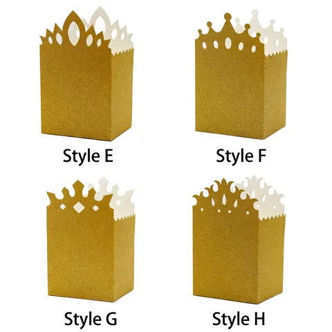 Elegant Crown Golden Glitter Hollow Favor Boxes For Wedding Birthday Party Decorations Golden Cardboard Candy Boxes Assorted Styles