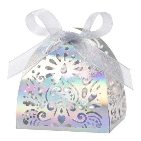 Laser Cut Wedding Favor Boxes Hollow Heart Design Pearlescent Paper Candy Box With Ribbon For Wedding Party Souvenirs Gift Wrap