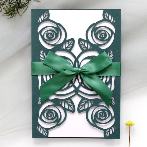 Invito di Nozze in Stile Europeo Taglio Laser Rosa Con Busta Nastro Biglietto d'Auguri Floreale Intagliato per Matrimonio