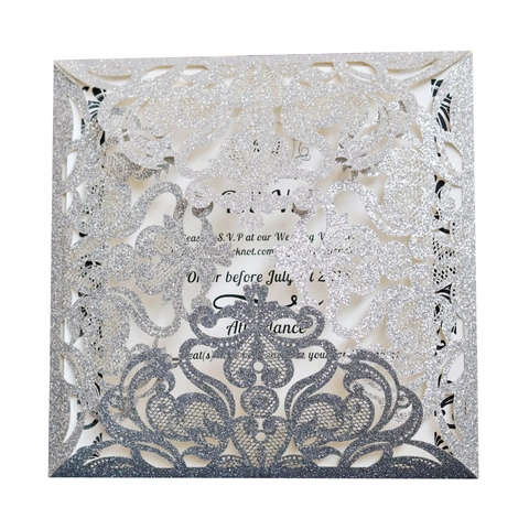 Europese Laser Gesneden Kant Bruiloft Uitnodigingskaarten Met Glitter Finish Voor Feest Verjaardag Verloving Wenskaarten