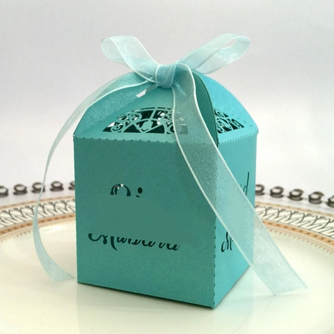 Scatola per Caramelle Mr And Mrs con Intaglio Laser in Carta Perlata per Matrimonio Festa Souvenir Favor Box con Nastro