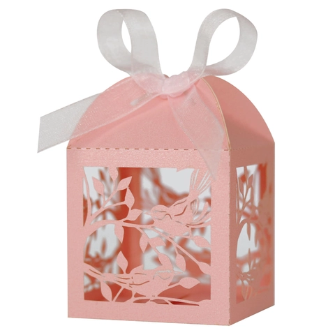 Cajas de Recuerdos de Boda de Corte Láser Pájaro Cinta Papel Perlado Caja de Regalo de Caramelos para Decoración de Fiesta de Boda