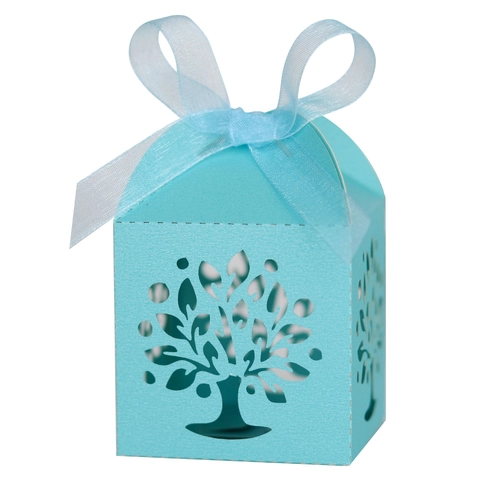 Elegant Tree Of Life Laser Cut Hollow Candy Boxes For Wedding Party Favors With Ribbon Pearl Paper Gift Boxes For Guests
