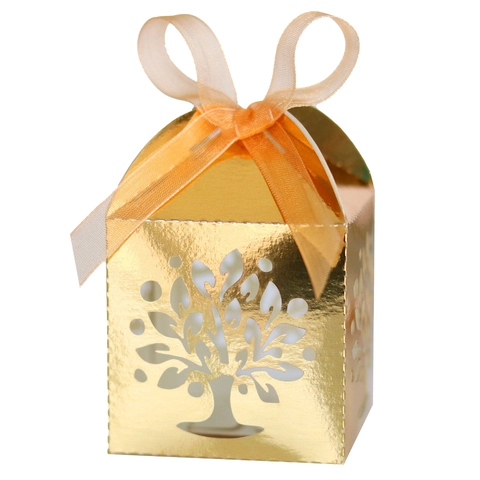 Elegant Tree Of Life Laser Cut Hollow Candy Boxes For Wedding Party Favors With Ribbon Pearl Paper Gift Boxes For Guests