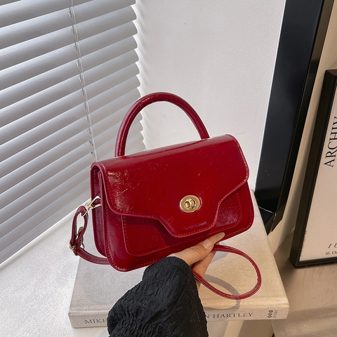 Bolso De Silla De Cuero PU Vintage Para Mujer Bolso De Mano Color Sólido A La Moda Con Cierre Giratorio Dorado Bolso Bandolera Retro Diario