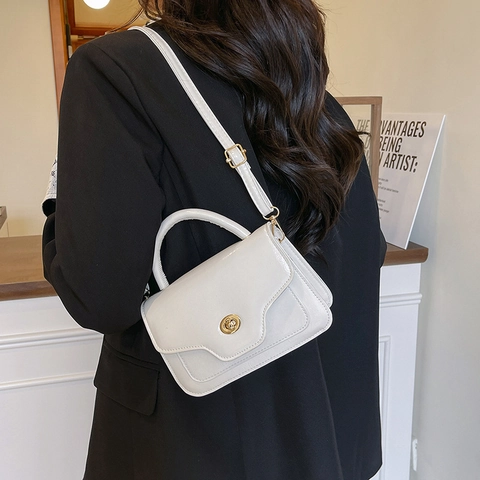 Bolso De Silla De Cuero PU Vintage Para Mujer Bolso De Mano Color Sólido A La Moda Con Cierre Giratorio Dorado Bolso Bandolera Retro Diario