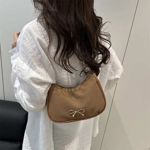 Mode Damen Strass Schleife Halbmond Tasche Schick Webstruktur Unterarm Schultertasche PU Leder Hobo Handtasche Pendeln Accessoire