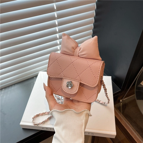Elegante Gesteppte Schleife Mini Umhängetasche Für Damen Kamelienblüte Schnalle Kette PU Leder Schultertasche Süßer Stil Tasche