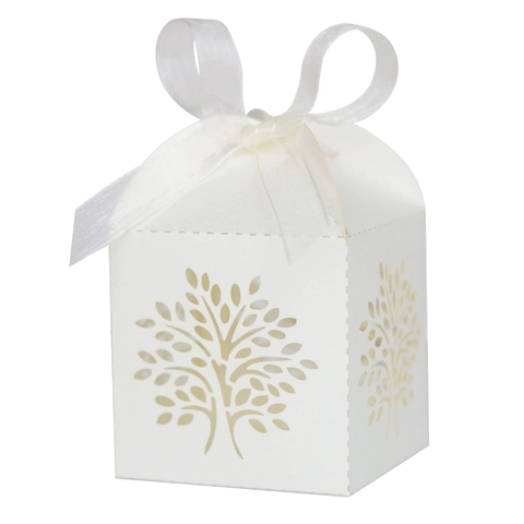 Laser Cut Tree Of Life Wedding Candy Box Pearlescent Paper Gift Box With Ribbon For Party Favor Celebration Decorations