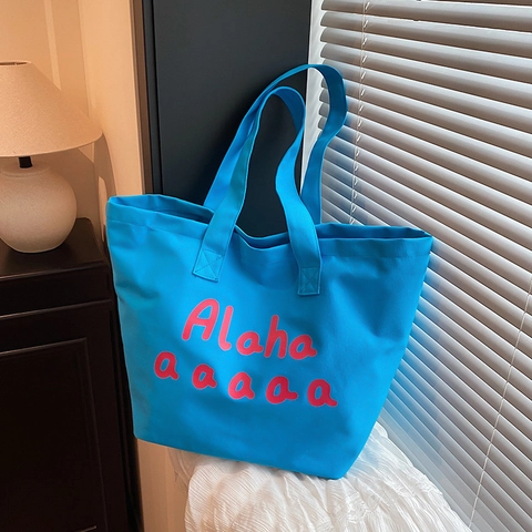 Women Large Capacity Canvas Tote Bag Minimalist Letter Print Shoulder Bag Casual Daily Commute Handbag Shopping Bag