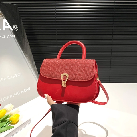 Fashion Women PU Leather Small Square Bag With Sequin Decoration Gold Horsebit Buckle Shoulder Crossbody Handbag For Daily Commute