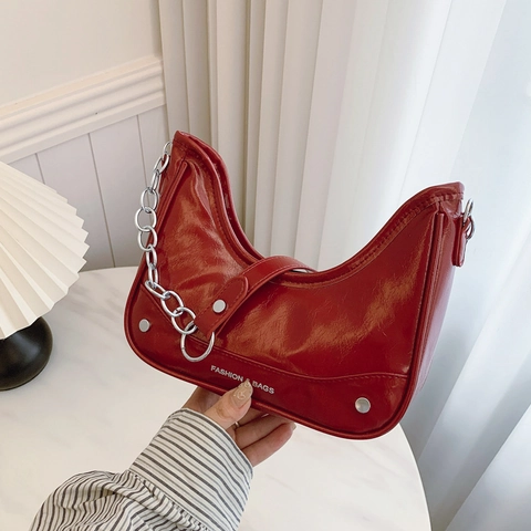 Borsa Sottobraccio a Mezzaluna in Pelle PU da Donna Borsa a Spalla con Catena in Metallo Vintage Hobo Bag per Uso Quotidiano