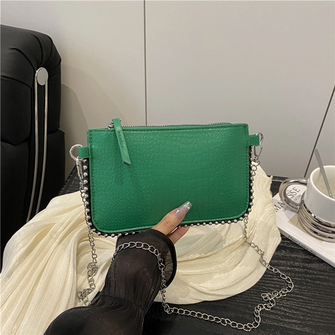 Dames Krokodillenpatroon Envelop Crossbody Tas PU Leer Ketting Schoudertas Met Metalen Klinknagels Detail Messenger Tas