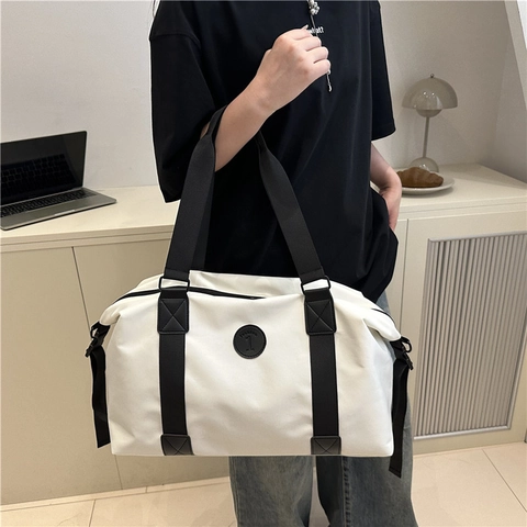 Borsa da Viaggio in Tessuto Oxford di Grande Capacità Impermeabile Multifunzionale Fitness Sport Borsone Tinta Unita Street Style