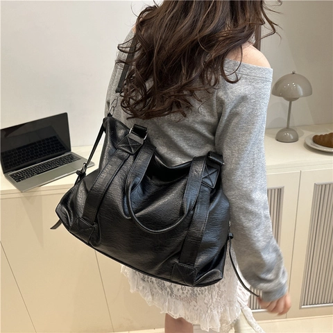 Sac Cabas de Grande Capacité en Cuir PU pour Femmes Minimaliste Urbain Sac à Bandoulière Décontracté Sac de Voyage à Main