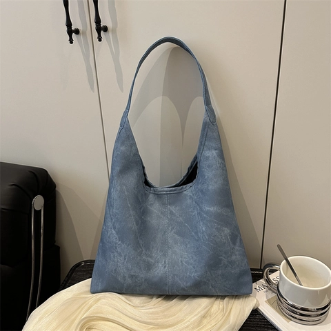 Borsa Tote in Pelle PU Urban Minimalist per Donna Grande Capacità Texture Lavata Borsa a Tracolla Casual Pendolare