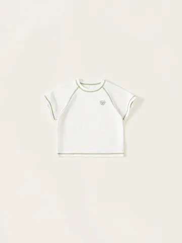 Jungen Sommer Baumwollmischung T-Shirt Raglanärmel Kontrastnähte Buchstaben Herz Grafik Lässig Rundhals Kinder Top