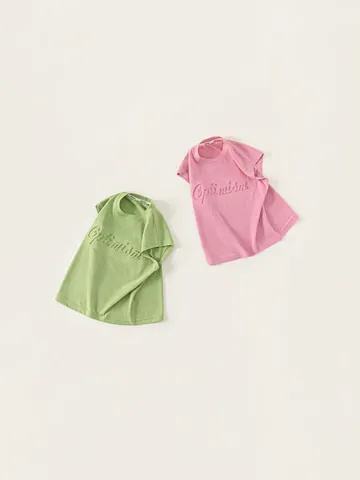 Kids Summer Cotton Sleeveless Tank Top With Optimism Embossed Letter Minimalist Casual Round Neck Vest For Boys Girls