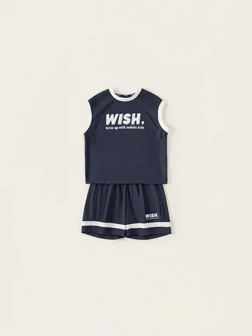 Jungen Sommer Ärmellos Sport Weste Und Shorts Set Kinder Marineblau Buchstaben Druck Mesh Atmungsaktiv Lässig Outfit Sportbekleidung