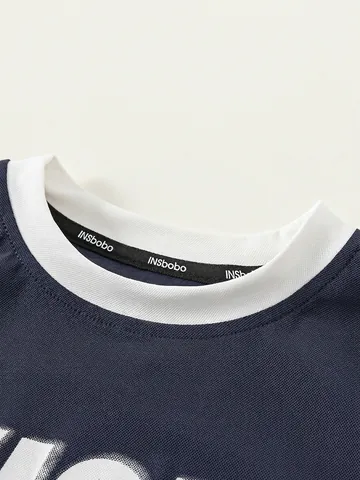 Jungen Sommer Ärmellos Sport Weste Und Shorts Set Kinder Marineblau Buchstaben Druck Mesh Atmungsaktiv Lässig Outfit Sportbekleidung