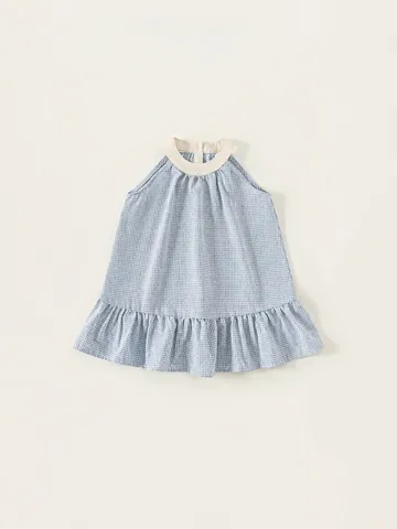 Κοριτσίστικο Φόρεμα Gingham από 100 Τοις Εκατό Βαμβάκι Χωρίς Μανίκια με Λαιμόκοψη Halter και Βολάν Καλοκαιρινό Casual Στυλ