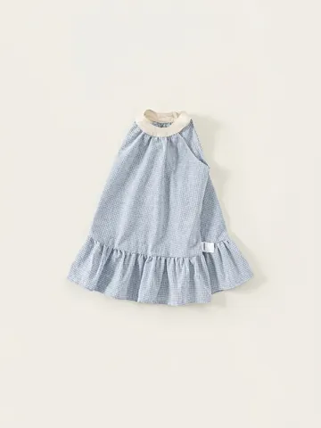 Κοριτσίστικο Φόρεμα Gingham από 100 Τοις Εκατό Βαμβάκι Χωρίς Μανίκια με Λαιμόκοψη Halter και Βολάν Καλοκαιρινό Casual Στυλ