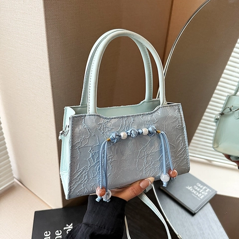 Nuova Borsa a Tracolla in Stile Cinese in Tessuto Jacquard con Fiori di Pesco per Donna Elegante Borsa a Mano Vintage con Perle