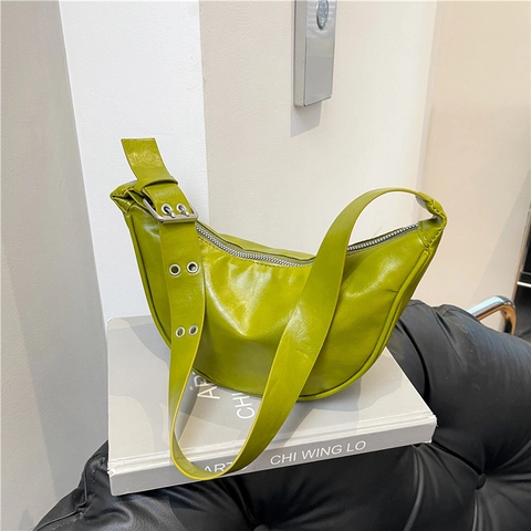 Damen Retro Halbmond Schultertasche PU Leder Crescent Hobo Tasche Minimalistische Achseltasche Mit Verstellbarem Ösenriemen Hobo Bag