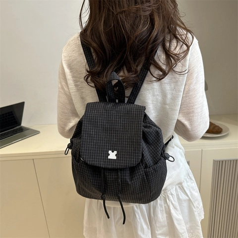 Zaino da Donna in Stile Coreano con Coulisse Grande Capacità Impermeabile Casual Plaid con Patta Zaino Leggero Portatile per Viaggio Scuola