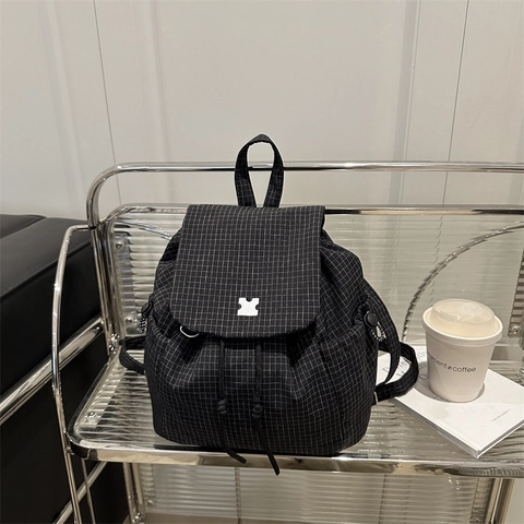 Mochila de Cuadros de Moda de Gran Capacidad con Cordón y Tapa Para Uso Diario Casual Escuela Viajes Mochila de Mujer Verano 2025