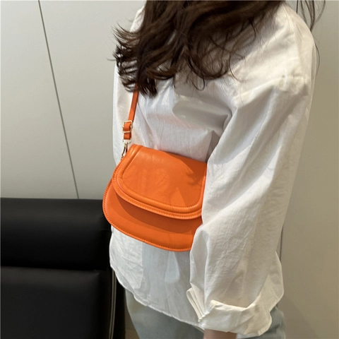 Bolso Bandolera Retro de Cuero PU para Mujer Simple Color Sólido Bolso de Hombro Pequeño Bolso de Mano de Moda Diaria