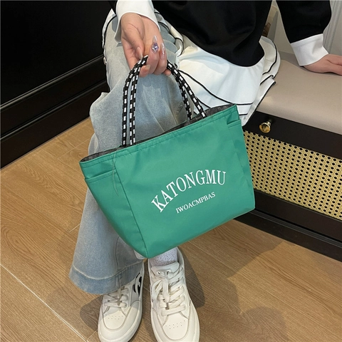 Fashion Simple Nylon Tote Bag For Women Large Capacity Letter Print Handbag With Braided Rope Handle Commuter Bag