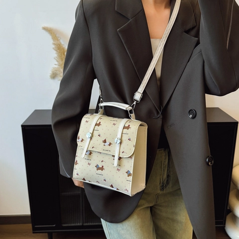 Zaino in Pelle PU da Donna con Stampa Bassotto Borsa da Viaggio Piccola Crema Beige Borsa a Tracolla per Uscite Quotidiane