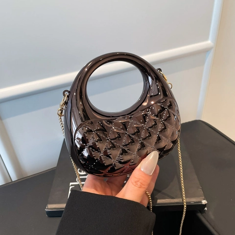 Damen Luxus Acryl Metallisch Umhängetasche Gesteppt Kette Abend Handtasche Henkeltasche Kreis Geldbörse