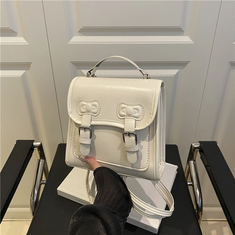 Mini Zaino da Donna di Tendenza in Pelle PU con Fiocco Borsa a Mano Multifunzionale a Tracolla in Stile Retro JK Moda Borsa Quadrata