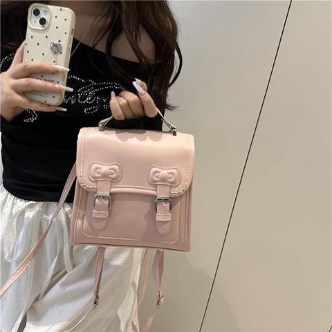 Mini Zaino da Donna di Tendenza in Pelle PU con Fiocco Borsa a Mano Multifunzionale a Tracolla in Stile Retro JK Moda Borsa Quadrata