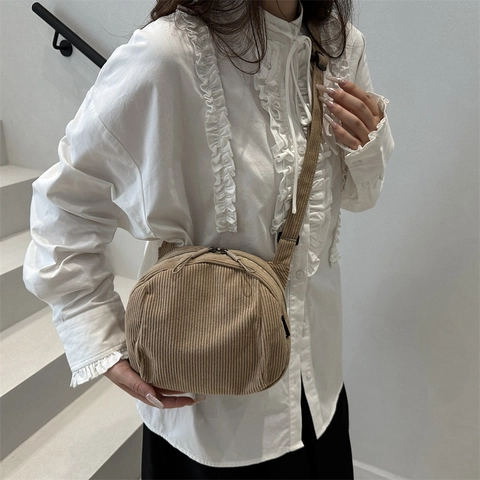 Bolso Bandolera de Pana para Mujer Color Sólido Bolso de Hombro de Gran Capacidad Con Correa Ajustable Informal