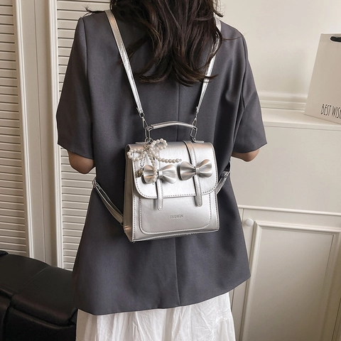 Zaino da Donna con Fiocco in Stile Coreano Borsa a Mano in Pelle PU Alla Moda per Pendolari Borsa Mini 2025 Estate