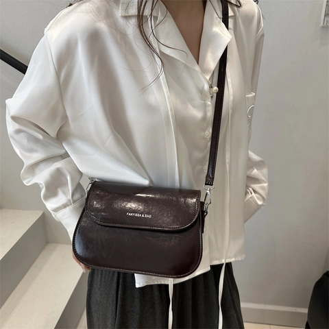 Bolso Bandolera Minimalista de Cuero PU para Mujer Bolso de Sillín Nuevo Estilo Coreano Con Correa Ajustable Color Sólido Moda