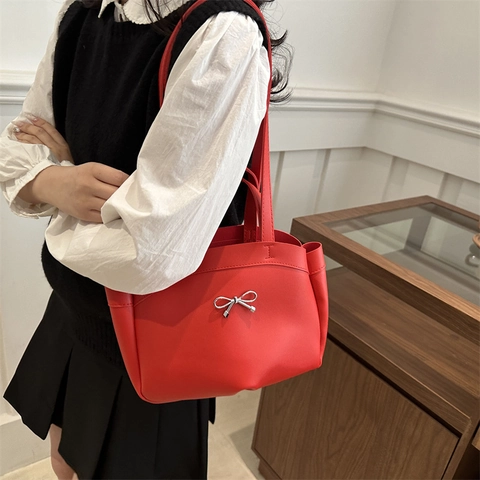 Sac Tote Femme Élégant en Cuir PU Ensemble de 2 Pièces Avec Nœud en Métal Sac à Bandoulière Grande Capacité
